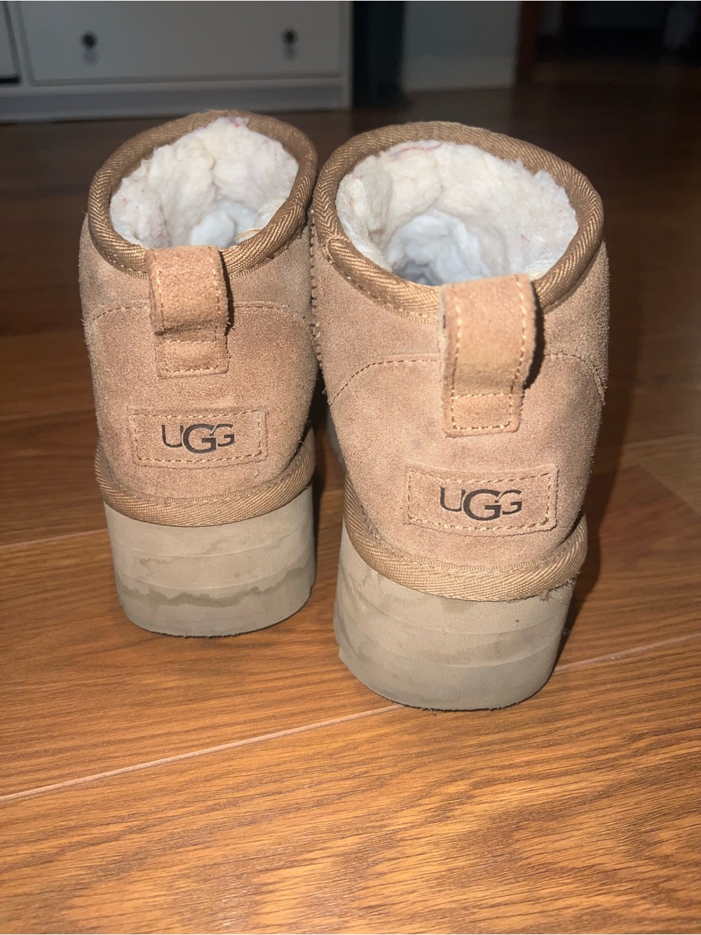 UGG Chestnut Suede Shearling Ankle Booties Platform